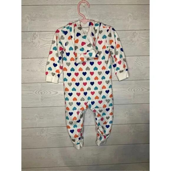 Carter’s hooded fleece romper with glitter hearts size 18 months - Picture 2 of 5